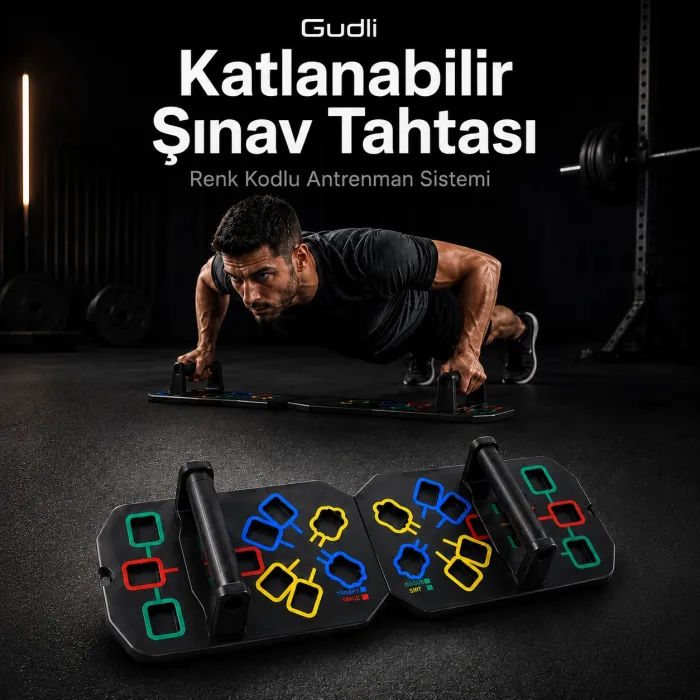 Gudli Katlanabilir Renk Kodlu Şınav Tahtası Çok Amaçlı Üst Vücut Antrenman Aleti