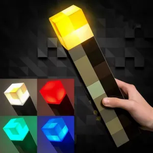 Gudli Minecraft Tarzı LED Meşale Lamba Çok Renkli USB Şarjlı Duvar Masa Lambası