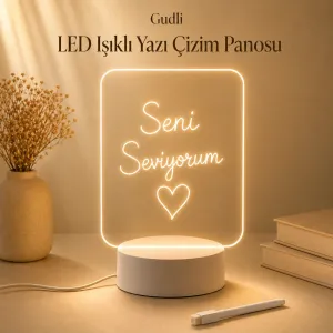 Gudli LED Işıklı Yazı Çizim Panosu USBli, Silinebilir, Dekoratif Gece Lambası