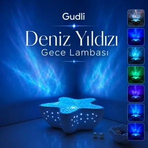 Gudli Deniz Yıldızı Okyanus Dalgası Projektör Gece Lambası 7 Renk 2000mAh Şarjlı Pil Ambiyans Işığı