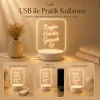 Gudli LED Işıklı Yazı Çizim Panosu USBli, Silinebilir, Dekoratif Gece Lambası