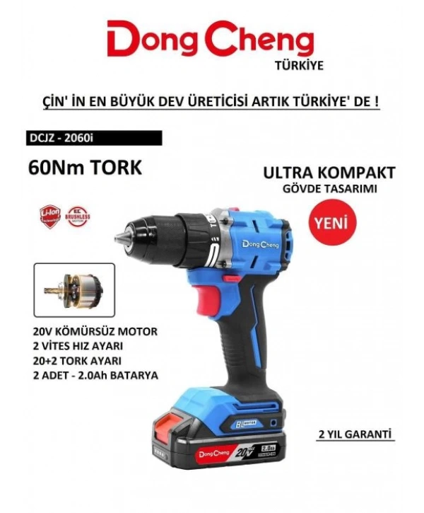 Dong Cheng DCJZ 20160i 20v 4Ah Darbeli Kömürsüz Motor Şarjlı Matkap