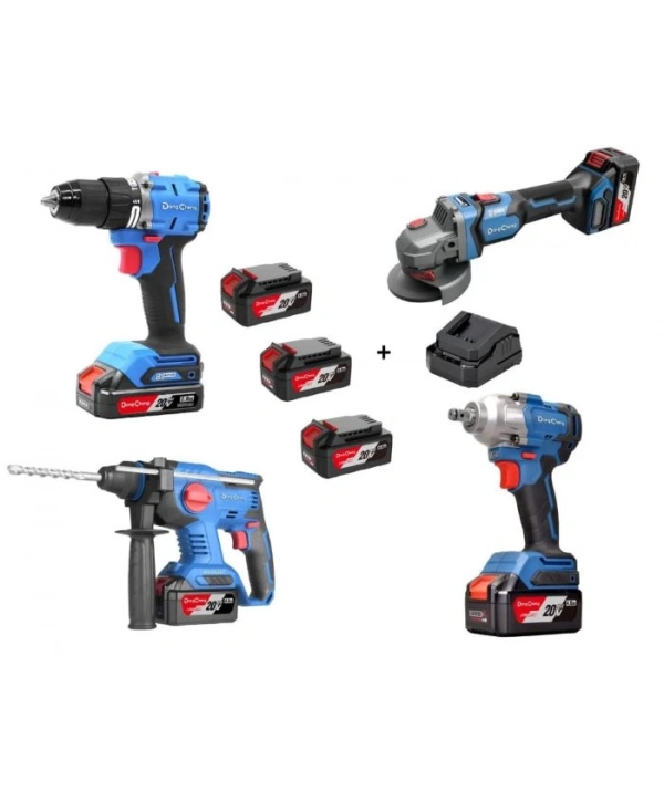 Dong Cheng DCKIT35EM Profesyonel 20V 4Ah Şarjlı Taşlama Somun Sıkma Hilti Matkap (4lü Set)