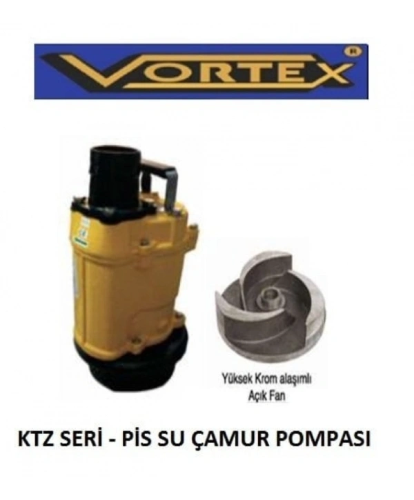 Vortex KTZ 215 2HP 380V 2 Çıkışlı Krom Açık Fanlı Dalgıç Pompa