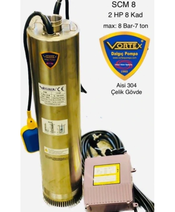 Vortex SCM 8 2HP Çelik Gövdeli Keson Kuyu Dalgıç Pompası
