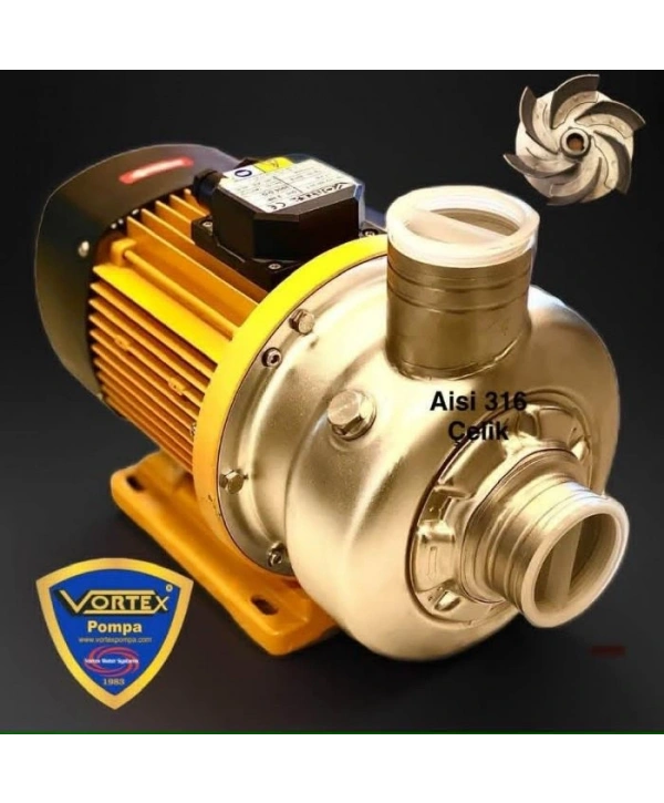Vortex VO-350 13M 1.3HP 220V AISI 316 Paslanmaz Çelik Fanlı Sıcak Su ve Asitli Su Pompası