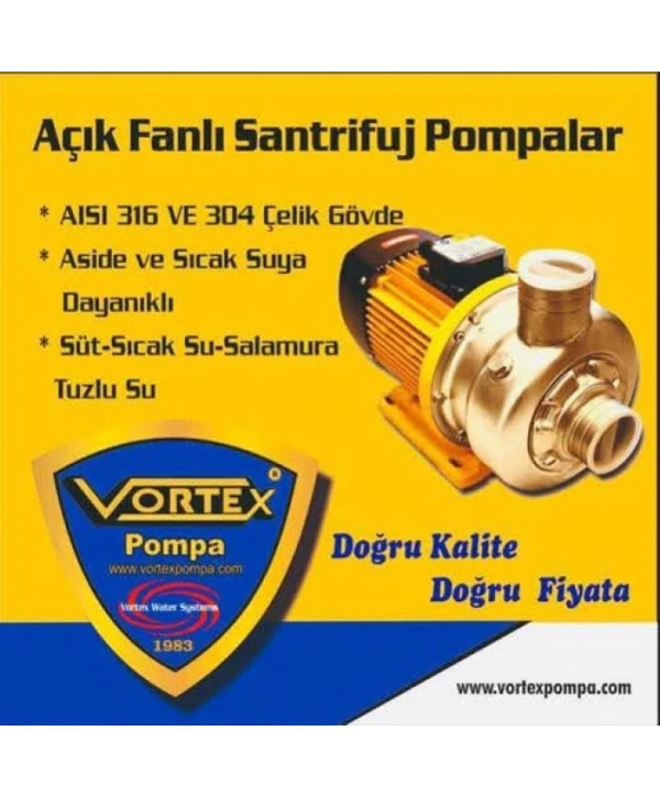 Vortex VO-350 13M 1.3HP 220V AISI 316 Paslanmaz Çelik Fanlı Sıcak Su ve Asitli Su Pompası