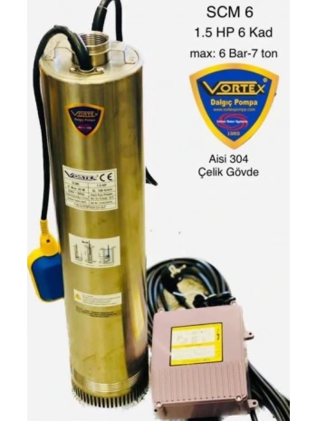Vortex SCM 6 1.5HP Çelik Gövdeli Keson Kuyu Dalgıç Pompası