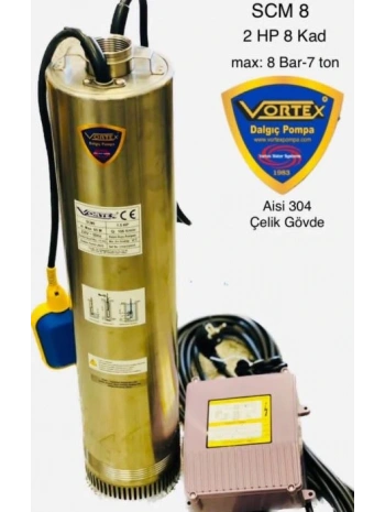 Vortex SCM 8 2HP Çelik Gövdeli Keson Kuyu Dalgıç Pompası
