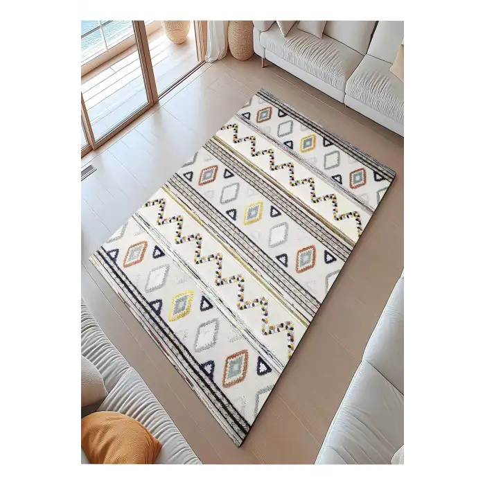 İskandinav Motifli Renkli Baklava Desen Tasarım Modern Halı Dekoratif Kilim