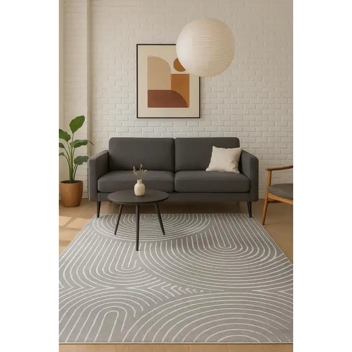 Gri Zemin Bohem Tarz Modern Halı Dekoratif Kilim