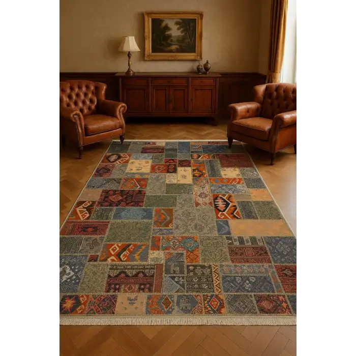Renkli Patcwork Desen Modern Halı Dekoratif Kilim