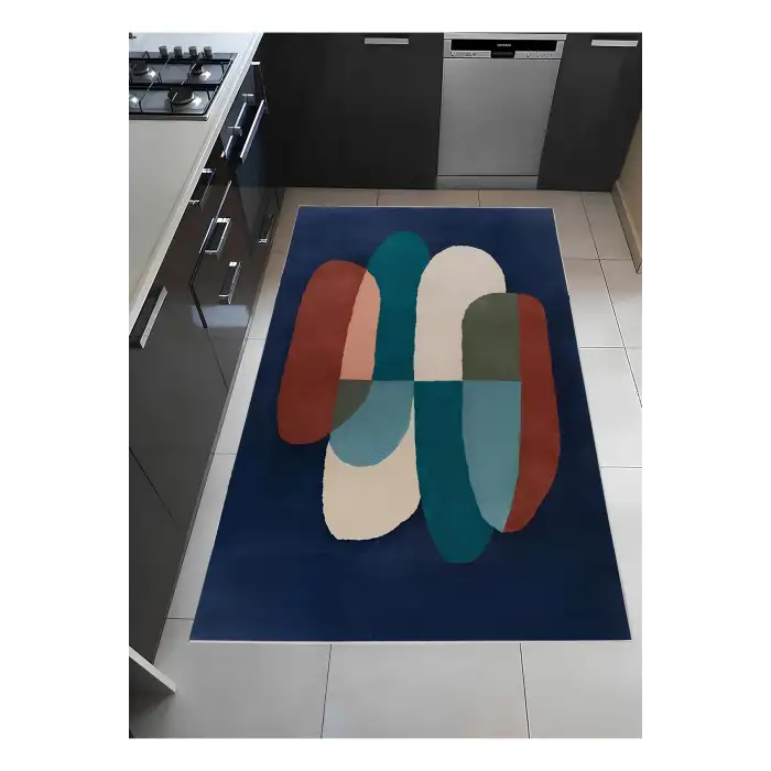 Lacivert Renkli Geometrik Desen Tasarım Modern Halı Dekoratif Kilim