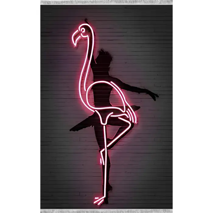 Yansıma Işık Görünümlü Flamingo Özel Tasarım Modern Halı Dekoratif Kilim