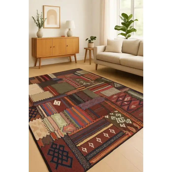 Patcwork Desen Renkli Modern Halı Dekoratif Kilim
