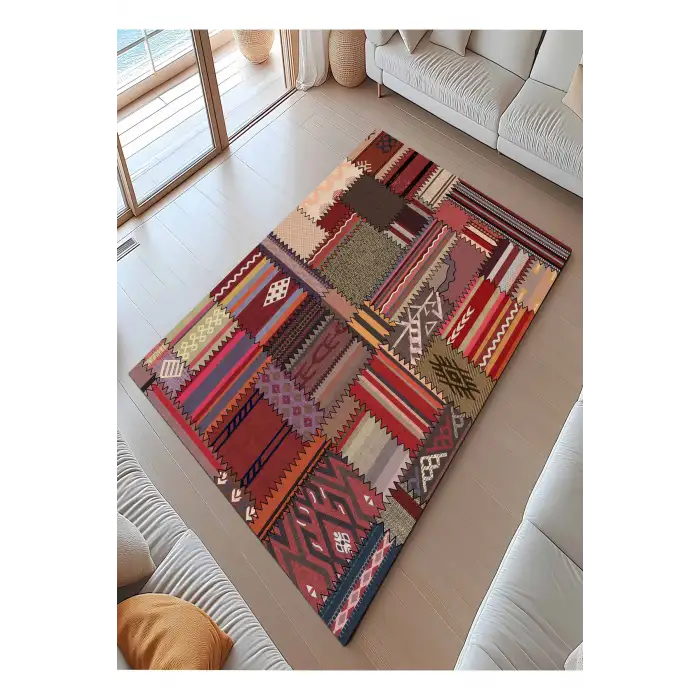 Patcwork Desen Renkli Modern Halı Dekoratif Kilim