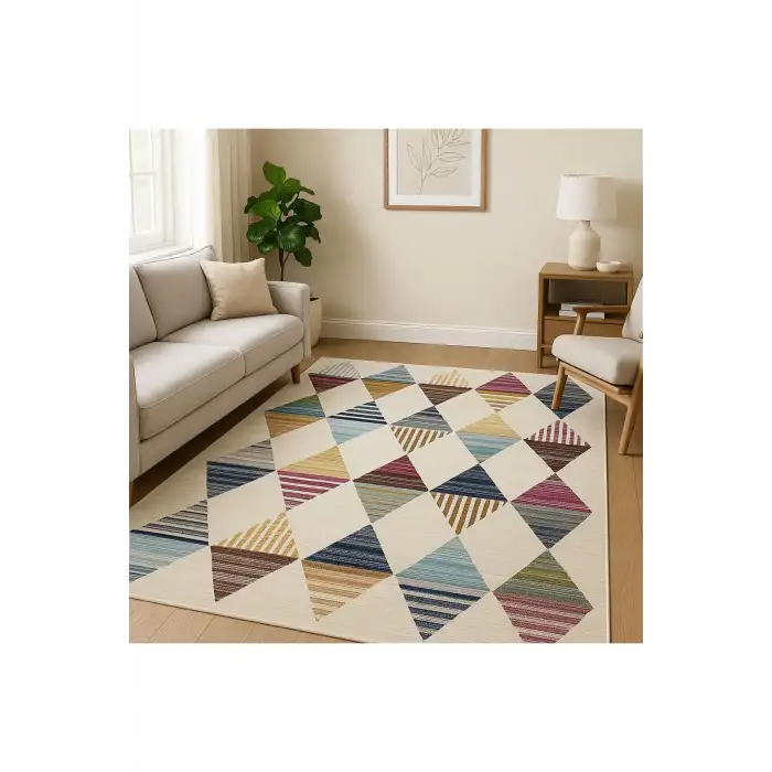 Renkli Geometrik Desenler Tasarım Modern Halı Dekoratif Kilim