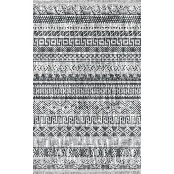 Gri Renk Etnik Desen Modern Halı Dekoratif Kilim