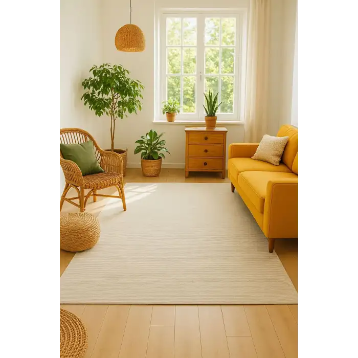 Modern Halı Dekoratif Kilim Krem Renk