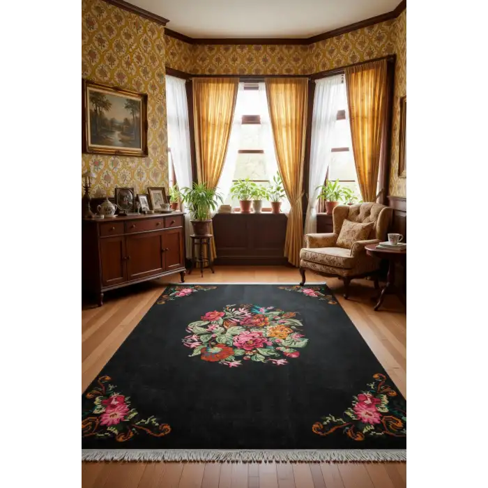 Çiçek Motifli Modern Halı Dekoratif Kilim