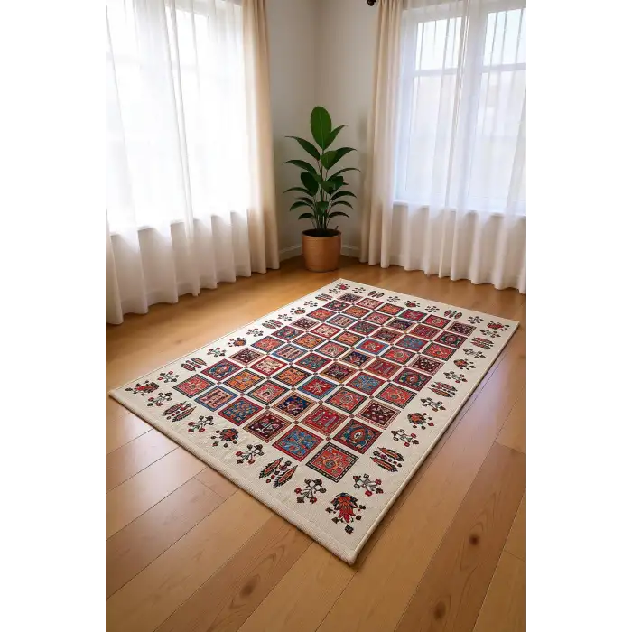 Renkli Etnik Desen Dijital Baskı Kilim