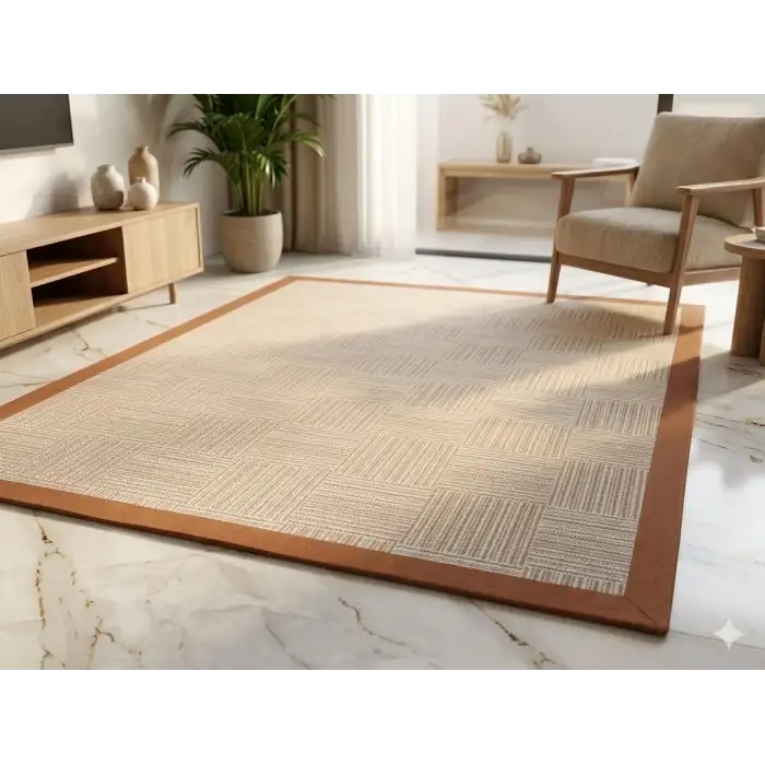 BLG Home Lüks Kumaş Bordürlü Tasarım Leke Tutmaz Silinebilir Sisal Halı 6016