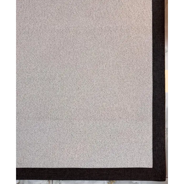 BLG Home Lüks Kumaş Bordürlü Tasarım Leke Tutmaz Silinebilir Sisal Halı 6008 Krem-Kahve
