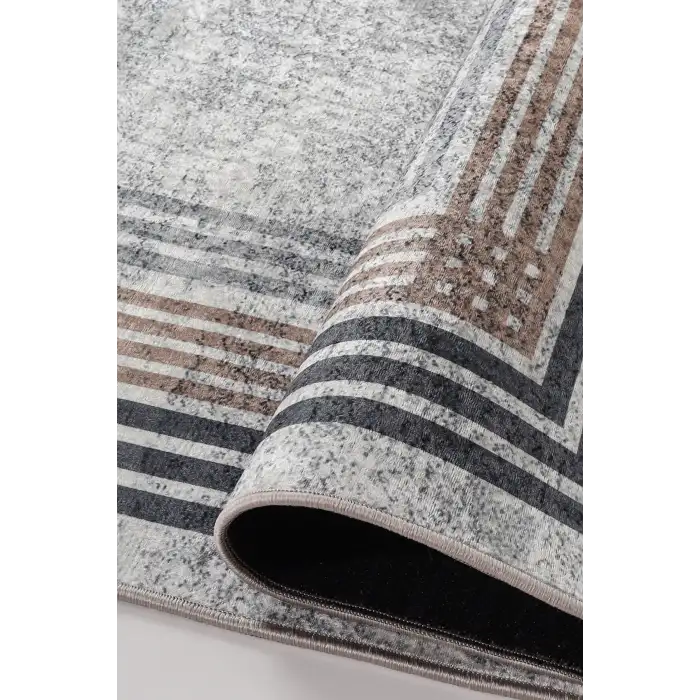 Blghome Gri Zemin Renkli Çerçeve Modern Halı Dekoratif Kilim