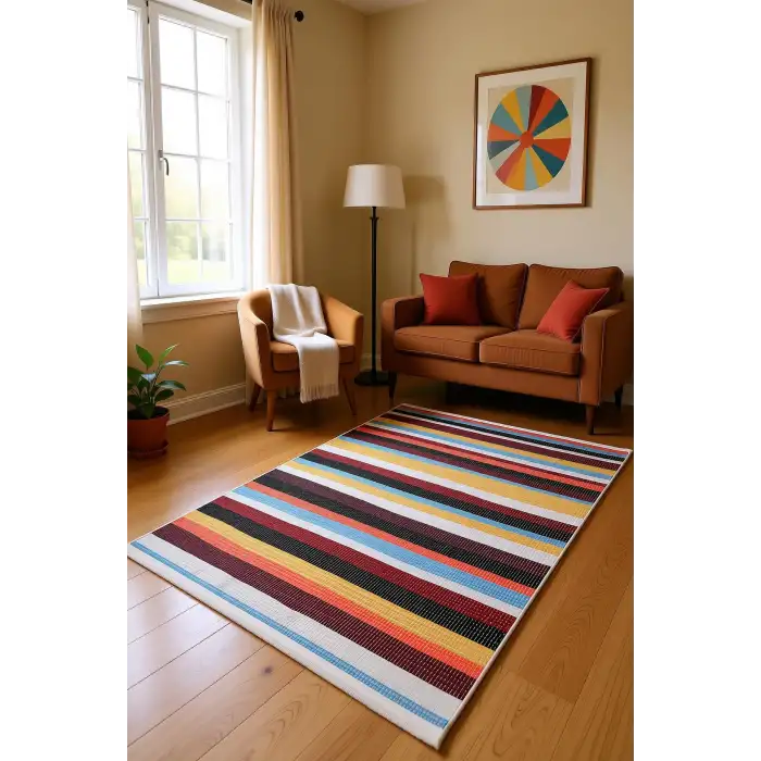 Blghome Renkli Çizgiler Modern Halı Dekoratif Kilim
