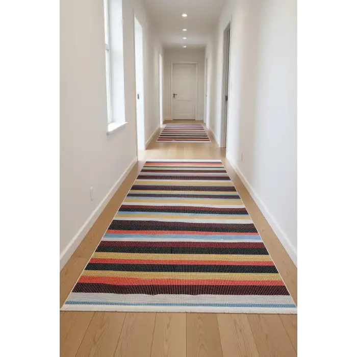 Blghome Renkli Çizgiler Modern Halı Dekoratif Kilim