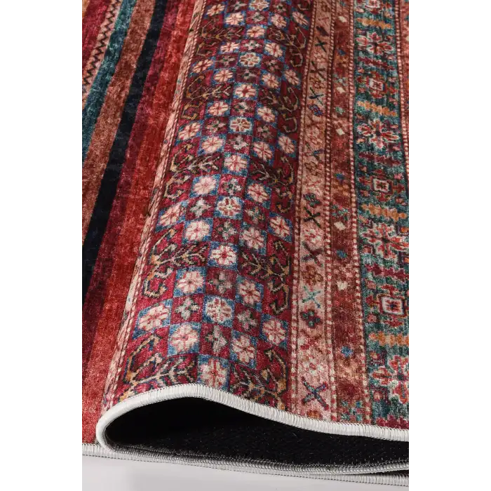 Etnik Motifli Yatay Çizgili Halı Kilim, Çok Renkli Bambu | BLG Home