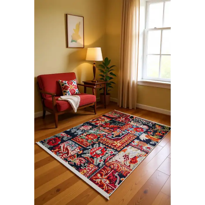 Blghome Renkli Patchwork Desen Modern Halı Dekoratif Kilim