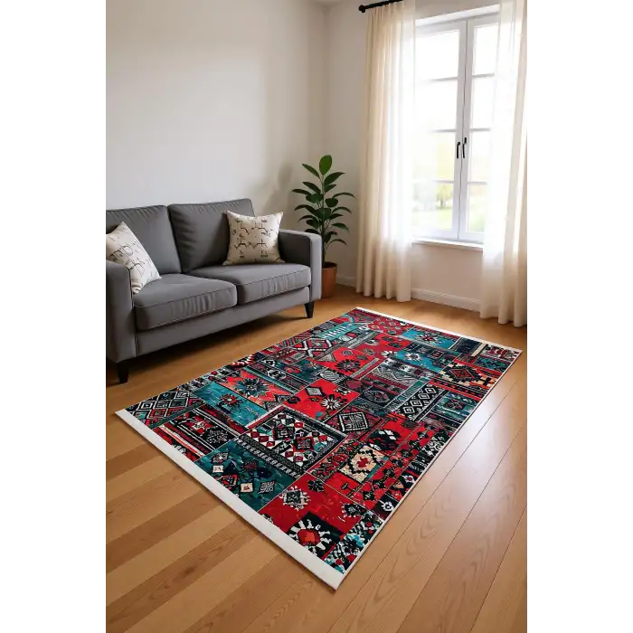 Blghome Renkli Patchwork Desen Modern Halı Dekoratif Kilim