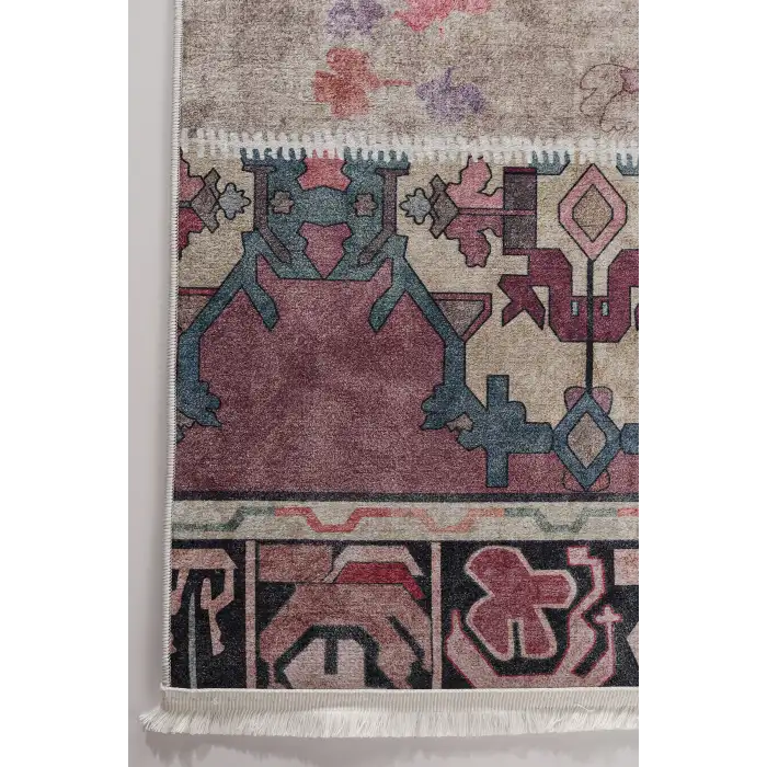Pudra Çok Renkli Patchwork Desenli Modern Salon Halısı BLG3822