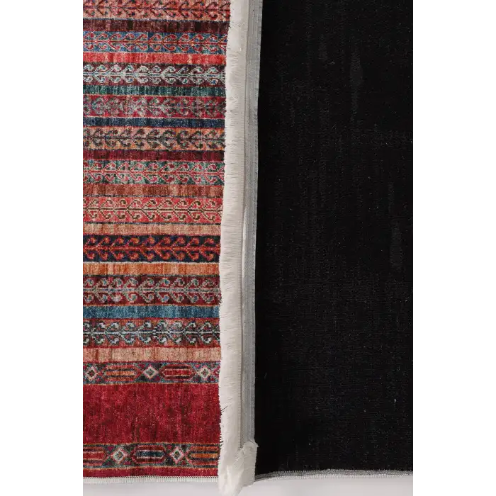 Kırmızı Çok Renkli Kilim Desenli Modern Salon Halısı BLG3823