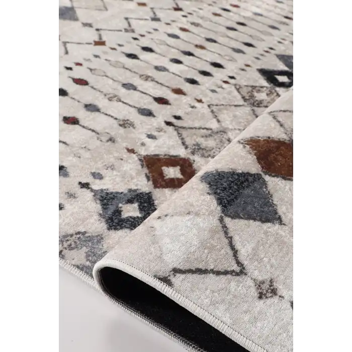 Ekru Zeminli Çok Renkli İskandinav Desenli Bambu Yüzey Salon Halısı