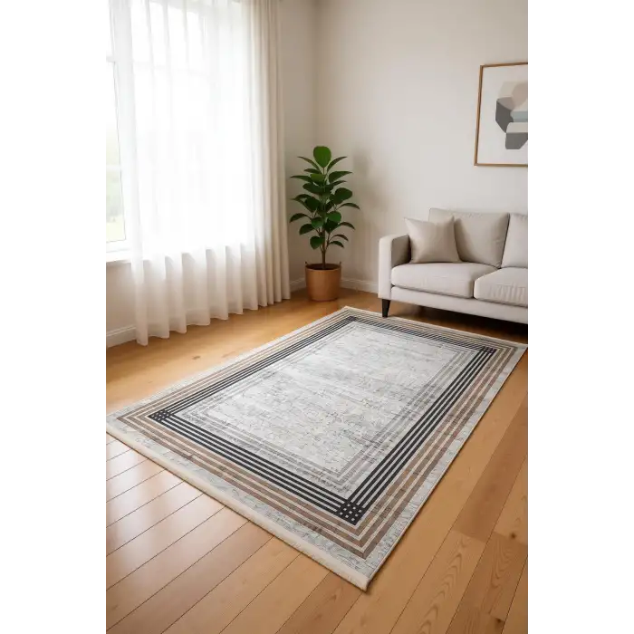 Blghome Renkli Çerçeveli Modern Halı Dekoratif Kilim