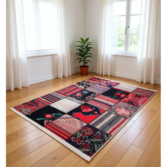 Blghome Çok Renkli Patchwork Desen Modern Halı Dekoratif Kilim