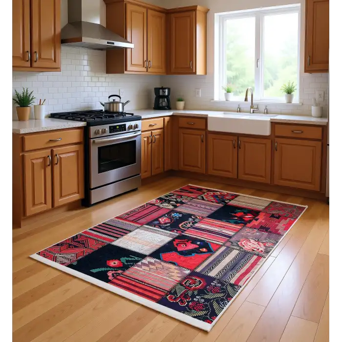 Blghome Çok Renkli Patchwork Desen Modern Halı Dekoratif Kilim