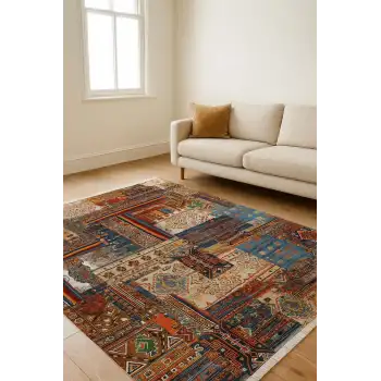 Blghome Patcwork Desen Dijital Baskı Dekoratif Halı
