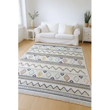 İskandinav Motifli Renkli Baklava Desen Tasarım Modern Halı Dekoratif Kilim