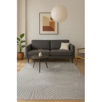 Gri Zemin Bohem Tarz Modern Halı Dekoratif Kilim