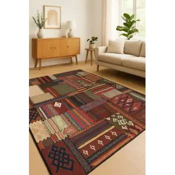 Patcwork Desen Renkli Modern Halı Dekoratif Kilim