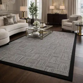 Bordürlü Sisal Halı 6015 Kemik-Antrasit | Yıkanabilir | BLG Home