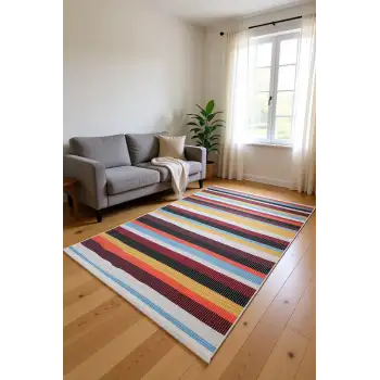 Blghome Renkli Çizgiler Modern Halı Dekoratif Kilim