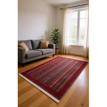 Kırmızı Çok Renkli Kilim Desenli Modern Salon Halısı BLG3823