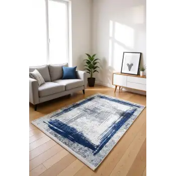 Blghome Gri Zemin Mavi Çizgisel Modern Halı Dekoratif Kilim