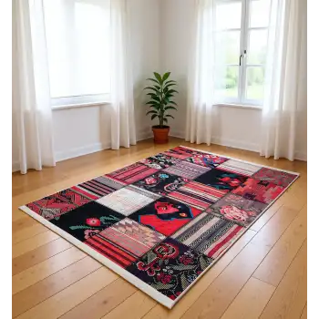 Blghome Çok Renkli Patchwork Desen Modern Halı Dekoratif Kilim