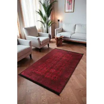 Bordo Otantik Desenli Bambu Kilim | 1008