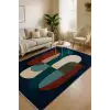 Lacivert Renkli Geometrik Desen Tasarım Modern Halı Dekoratif Kilim